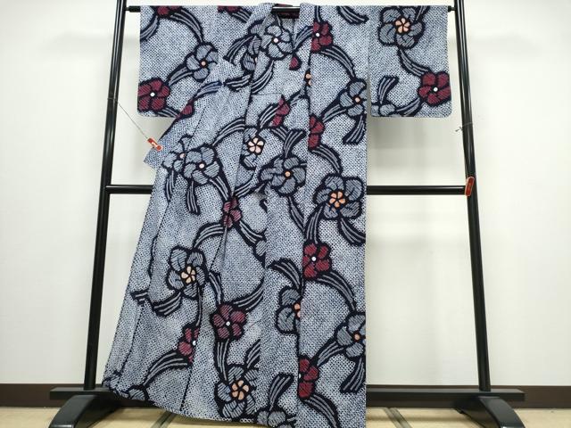 平和屋着物∴夏物　浴衣　有松鳴海絞り　舞花文　綿　逸品　CABJ0028ng
