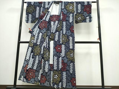 平和屋着物∴夏物　浴衣　有松鳴海絞り　舞葉花文　綿　逸品　CABJ0029ng