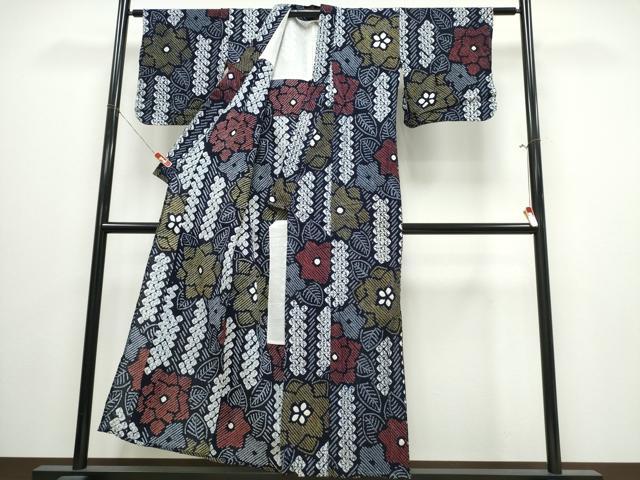 平和屋着物∴夏物　浴衣　有松鳴海絞り　舞葉花文　綿　逸品　CABJ0029ng