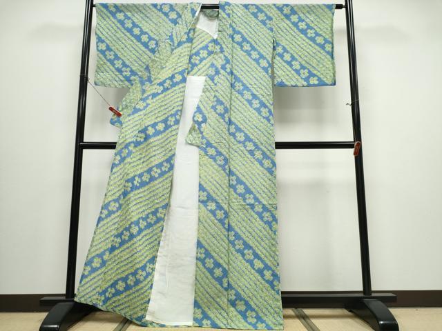平和屋着物∴夏物　浴衣　有松鳴海絞り　蜘蛛絞り　斜線花文　綿　逸品　CABJ0031ng