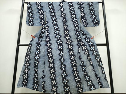 平和屋着物∴夏物　浴衣　有松鳴海絞り　斜線花文　綿　逸品　CABJ0032ng