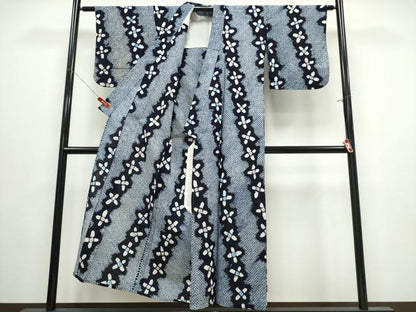 平和屋着物∴夏物　浴衣　有松鳴海絞り　斜線花文　綿　逸品　CABJ0032ng