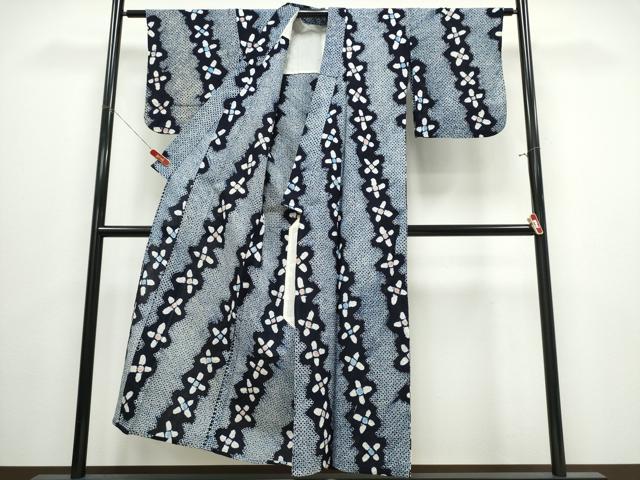 平和屋着物∴夏物　浴衣　有松鳴海絞り　斜線花文　綿　逸品　CABJ0032ng