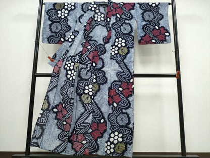 平和屋着物∴夏物　浴衣　有松鳴海絞り　流水菊文　綿　逸品　CABJ0033ng