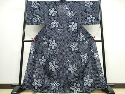 平和屋着物∴夏物　浴衣　有松鳴海絞り　流水花文　綿　逸品　CABJ0034ng