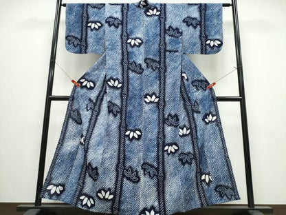 平和屋着物∴夏物　浴衣　有松鳴海絞り　笹竹文　綿　逸品　CABJ0037ng