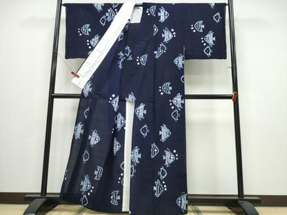 平和屋着物∴夏物　浴衣　有松鳴海絞り　熱帯魚　綿　逸品　CABJ0038ng