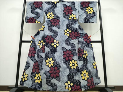 平和屋着物∴夏物　浴衣　有松鳴海絞り　流水花文　綿　逸品　CABJ0041ng