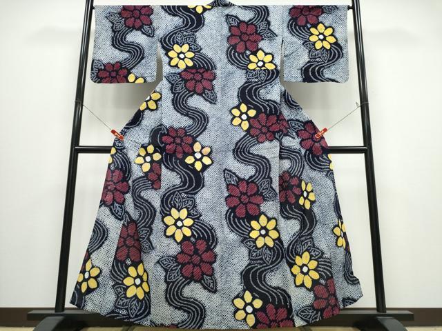 平和屋着物∴夏物　浴衣　有松鳴海絞り　流水花文　綿　逸品　CABJ0041ng