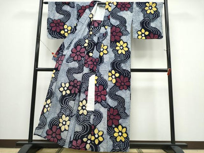 平和屋着物∴夏物　浴衣　有松鳴海絞り　流水花文　綿　逸品　CABJ0041ng