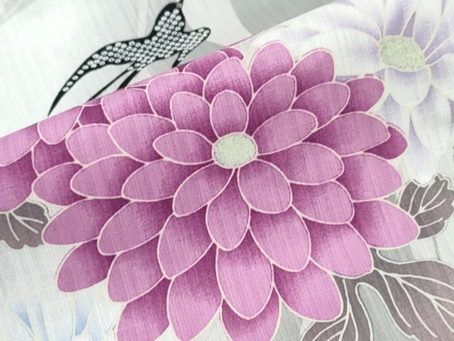 平和屋着物∴夏物　浴衣・つけ帯・下駄セット 　燕　枝菊文　綿　逸品　未使用　CABJ0043ng