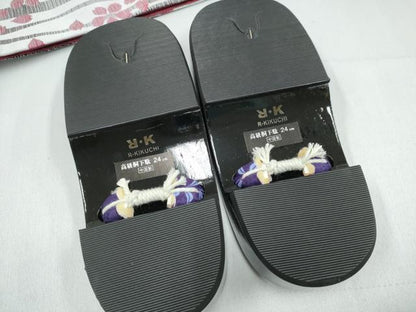 平和屋着物∴夏物　浴衣・つけ帯・下駄セット 　燕　枝菊文　綿　逸品　未使用　CABJ0043ng