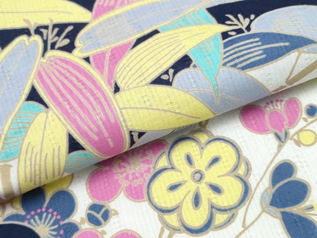 平和屋着物∴夏物　浴衣　松竹梅　綿　逸品　未使用　CABJ0044ng