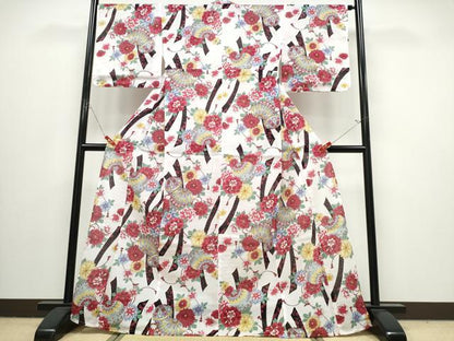 平和屋着物∴夏物　浴衣　鞠牡丹花文　綿　逸品　未使用　CABJ0045ng