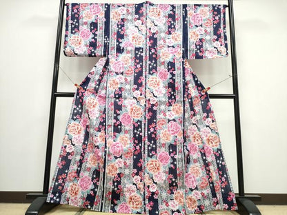 平和屋着物∴夏物　浴衣　レース薔薇間道　ラメ　綿　逸品　未使用　CABJ0046ng