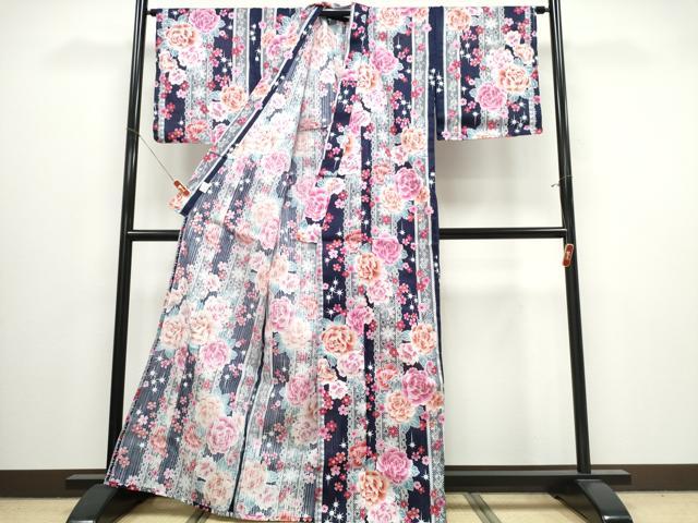 平和屋着物∴夏物　浴衣　レース薔薇間道　ラメ　綿　逸品　未使用　CABJ0046ng