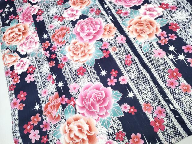 平和屋着物∴夏物　浴衣　レース薔薇間道　ラメ　綿　逸品　未使用　CABJ0046ng