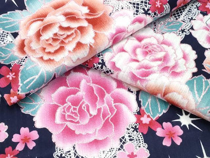 平和屋着物∴夏物　浴衣　レース薔薇間道　ラメ　綿　逸品　未使用　CABJ0046ng