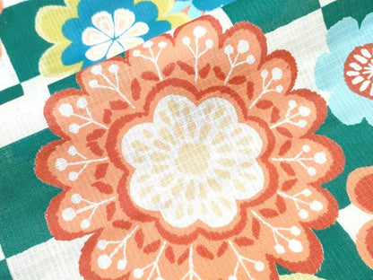 平和屋着物∴夏物　浴衣　綿紅梅　市松正倉院花文　綿　逸品　未使用　CABJ0047ng