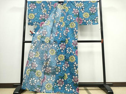 平和屋着物∴夏物　浴衣　綿紅梅　洋花文　綿　逸品　未使用　CABJ0048ng