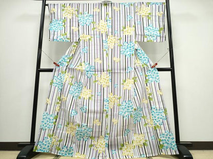 平和屋着物∴夏物　浴衣　綿紅梅　紫陽花　間道　綿　逸品　未使用　CABJ0051ng