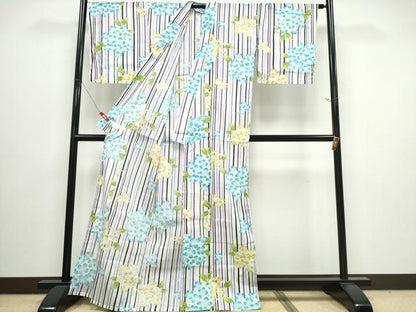 平和屋着物∴夏物　浴衣　綿紅梅　紫陽花　間道　綿　逸品　未使用　CABJ0051ng