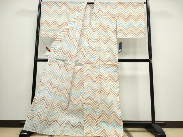 平和屋着物∴夏物　浴衣・小紋兼用　幾何学文様　綿麻　逸品　未使用　CABJ0054ng