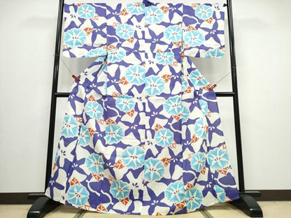平和屋着物∴夏物　浴衣・小紋兼用　朝顔　綿麻　逸品　未使用　CABJ0055ng