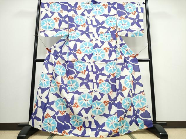 平和屋着物∴夏物　浴衣・小紋兼用　朝顔　綿麻　逸品　未使用　CABJ0055ng
