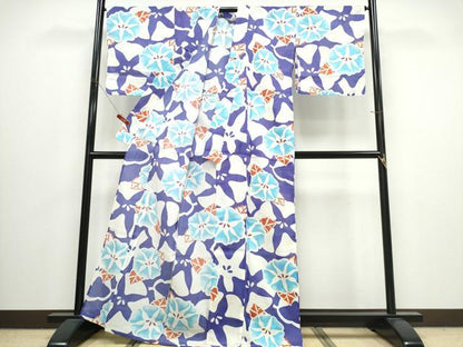 平和屋着物∴夏物　浴衣・小紋兼用　朝顔　綿麻　逸品　未使用　CABJ0055ng