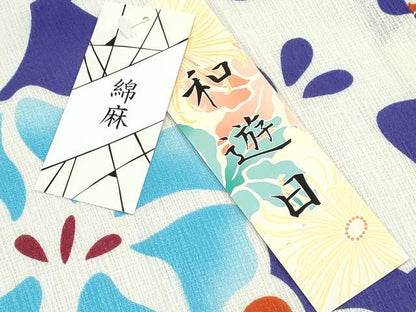 平和屋着物∴夏物　浴衣・小紋兼用　朝顔　綿麻　逸品　未使用　CABJ0055ng