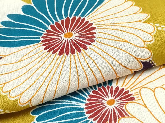 平和屋着物∴夏物　浴衣・小紋兼用　流水菊文　綿麻　逸品　未使用　CABJ0056ng