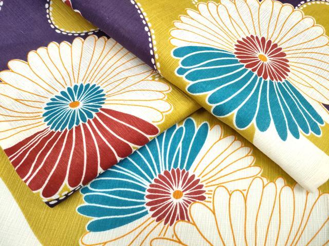 平和屋着物∴夏物　浴衣・小紋兼用　流水菊文　綿麻　逸品　未使用　CABJ0056ng
