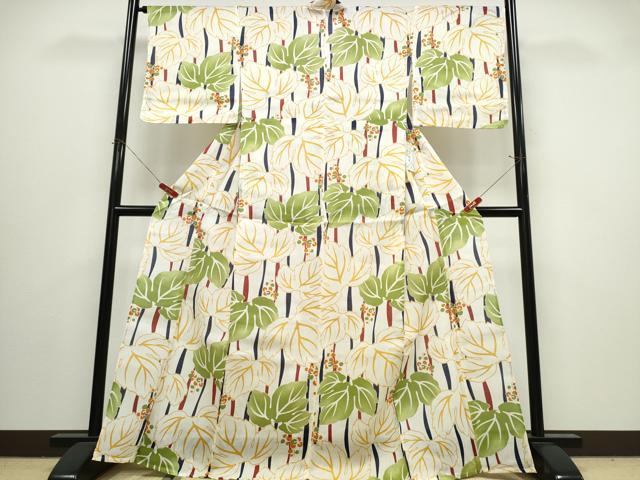 平和屋着物∴夏物　浴衣・小紋兼用　葡萄　綿麻　逸品　未使用　CABJ0057ng