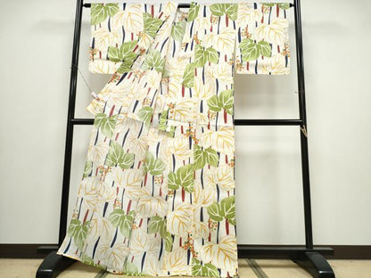 平和屋着物∴夏物　浴衣・小紋兼用　葡萄　綿麻　逸品　未使用　CABJ0057ng