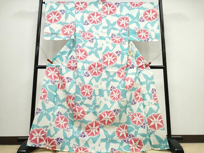 平和屋着物∴夏物　浴衣・小紋兼用　朝顔　綿麻　逸品　未使用　CABJ0058ng