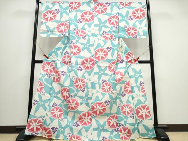 平和屋着物∴夏物　浴衣・小紋兼用　朝顔　綿麻　逸品　未使用　CABJ0058ng