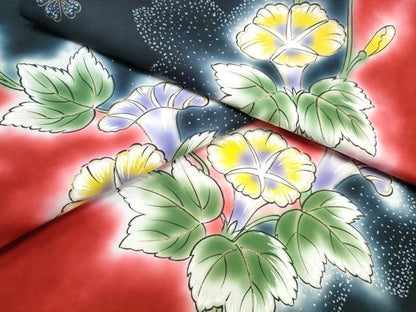 平和屋着物∴夏物　浴衣　朝顔　黒地　金彩　綿　逸品　CABJ0061ng