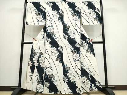 平和屋着物∴夏物　浴衣　百合芝草文　ラメ　綿　逸品　CABJ0062ng