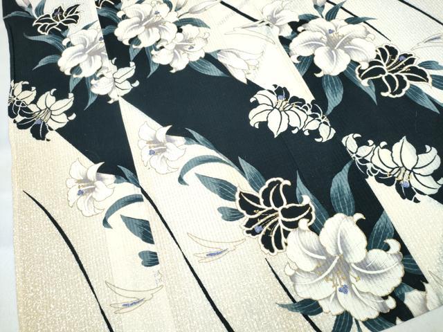 平和屋着物∴夏物　浴衣　百合芝草文　ラメ　綿　逸品　CABJ0062ng