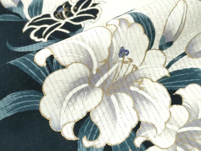 平和屋着物∴夏物　浴衣　百合芝草文　ラメ　綿　逸品　CABJ0062ng