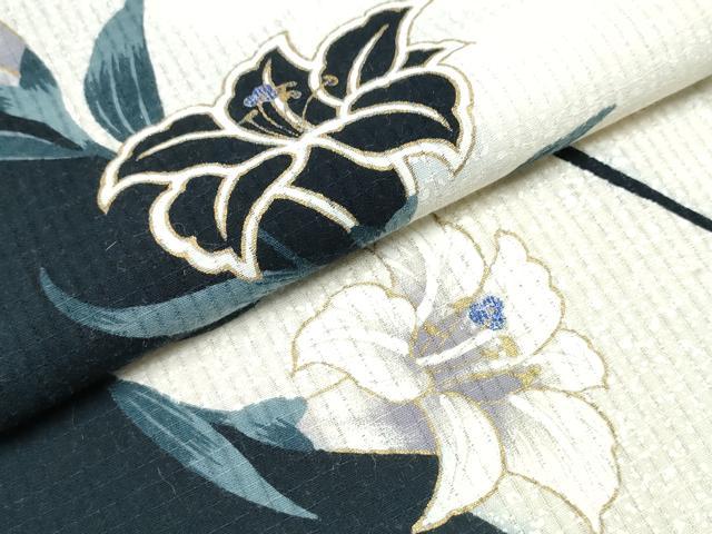 平和屋着物∴夏物　浴衣　百合芝草文　ラメ　綿　逸品　CABJ0062ng