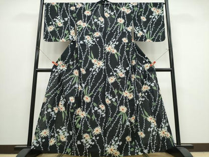 平和屋着物∴夏物　ファッションデザイナー 花井幸子　YUKIKO HANAI 　浴衣　菊文　黒地　綿　逸品　CABJ0063ng
