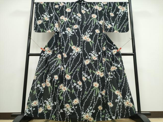 平和屋着物∴夏物　ファッションデザイナー 花井幸子　YUKIKO HANAI 　浴衣　菊文　黒地　綿　逸品　CABJ0063ng