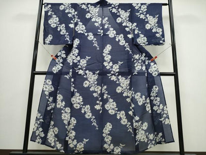 平和屋着物∴夏物　浴衣・小紋兼用　絹紅梅　手縫い　枝菊文　絹綿　逸品　CABJ0064ng