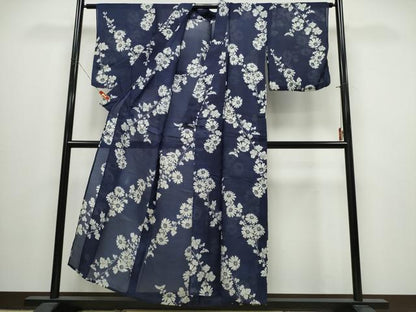 平和屋着物∴夏物　浴衣・小紋兼用　絹紅梅　手縫い　枝菊文　絹綿　逸品　CABJ0064ng