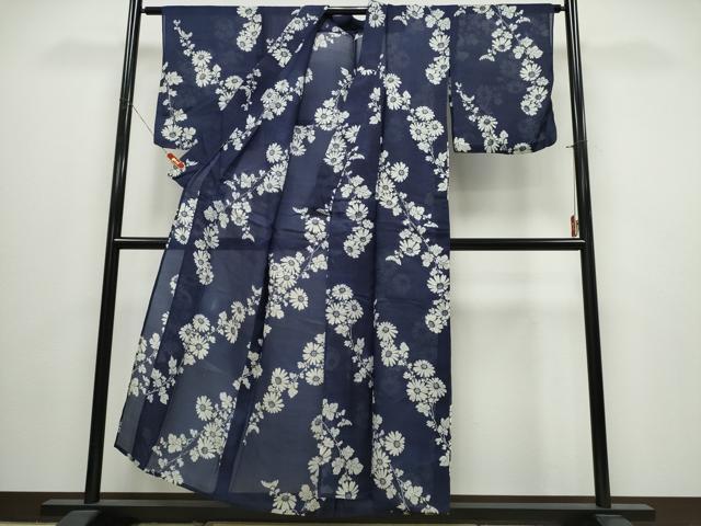 平和屋着物∴夏物　浴衣・小紋兼用　絹紅梅　手縫い　枝菊文　絹綿　逸品　CABJ0064ng