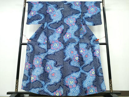 平和屋着物∴夏物　浴衣　有松鳴海絞り　流水花文　綿　逸品　CABJ0067ng