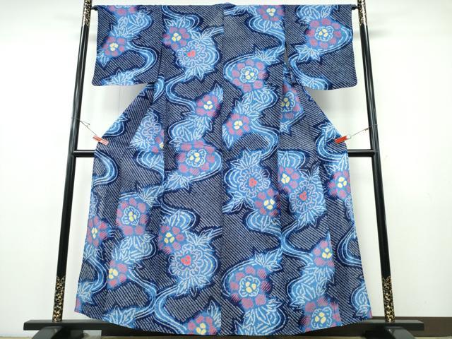 平和屋着物∴夏物　浴衣　有松鳴海絞り　流水花文　綿　逸品　CABJ0067ng