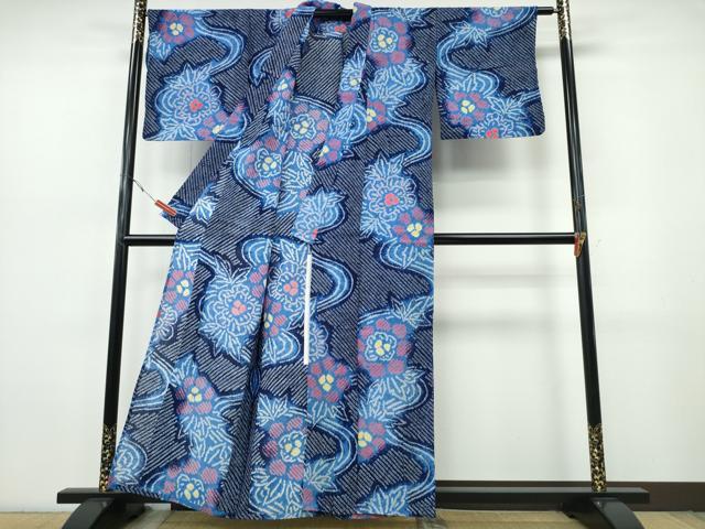 平和屋着物∴夏物　浴衣　有松鳴海絞り　流水花文　綿　逸品　CABJ0067ng